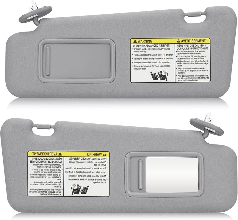 AEagle Left & Right Sun Visor with Light for 2008-2013 Toyota Highlander, Driver & Passenger Side Gray Sunvisor Replacement 74320-48500-B0 74320-0E050-B0 - Image 1